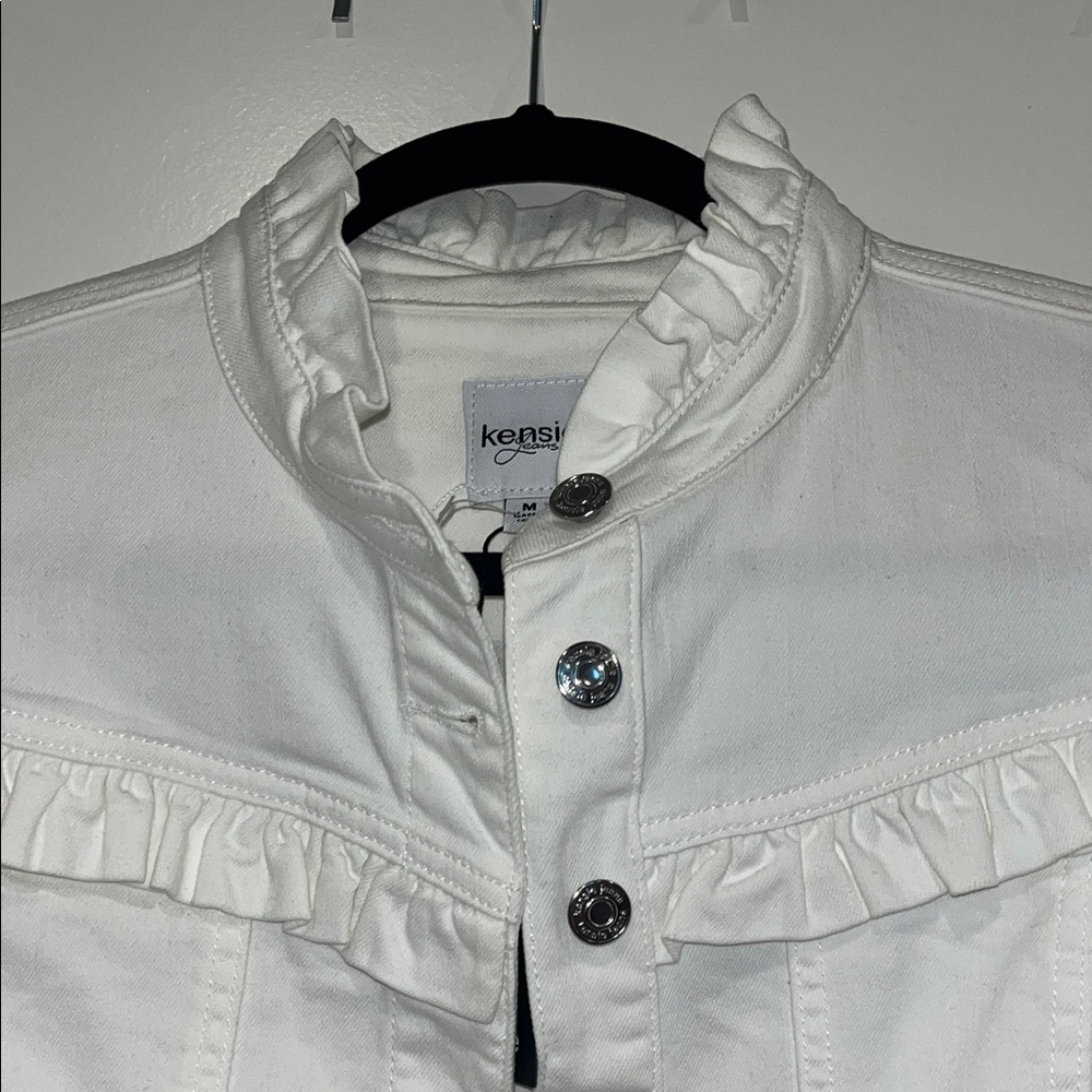 Kensie Ivory Ruffle Trim Jean Jacket - Picture 6 of 8